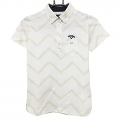 ★値下げ★キャロウェイ 半袖ポロシャツ 白×ライトグリーン系 総柄 ボタンダウン レディース S ゴルフウェア Callaway