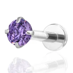 ボディピアス ラブレットスタッド 立爪ストーン(ストーン3mm パープル)(14G)(内径6mm)