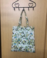 ハンドメイドミニトート　小花裏地水色