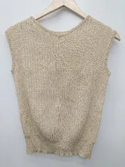 ◇ ⊂ nano universe ナノ ユニバース ラメ　リブ ノースリーブ タンクトップ サイズF ベージュ系 レディース P  【1409250038815】