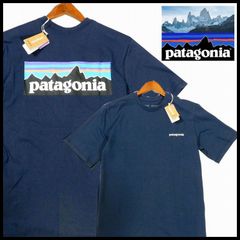 y428【patagonia】プリントロゴTシャツ【メンズL】ネイビー - メルカリ