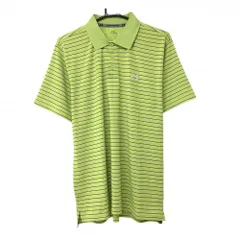 ★値下げ★【美品】アンダーアーマー 半袖ポロシャツ ライトグリーン×黒 ボーダー ロゴ刺しゅう  メンズ LG ゴルフウェア UNDER ARMOUR