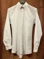 BURBERRY BLACK LABEL ストライプ柄 長袖ボタンダウンシャツ ホワイト×ブルー 38サイズ