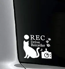 防水・車両OKカッティングステッカー 猫と足跡モチーフ Recorder」ドラレコ搭載車ステッカー NRJ991-DRNW Drive (白) あおり運転防止「●REC