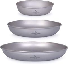 Boundless Voyage Ti1104T チタン皿 ラウンド プレート 食器 皿 割れない 錆びない 軽量 純チタン製 食洗機対応 自宅 アウトドア キャンプ メッシュ収納バッグ付き (11.3CM 15CM 18.5CM(3枚セット)