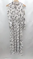 ◇ Θ tocco closet ウエストゴム 花柄 ショルダーカット 長袖 ロング ワンピース サイズM ホワイト ブラック レディース E  【1502180059438】