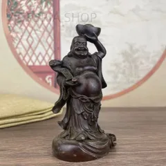 布袋 七福神　軍配 銅製 彫刻 仏像 置物　風水 金運 骨董　アンティーク ② 布袋 七福神 軍配 銅製 彫刻 仏像 置物 風水 金運 骨董