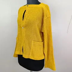 【美品】Plantation イッセイミヤケ シャツジャケット M クリーニング済み プリーツ 縮み加工 クロップド 日本製 ISSEY MIYAKE プランテーション 黄色 系 長袖のサムネイル