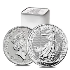 美術品/アンティークイギリス 2021ブリタニア銀貨 純銀 1オンス 31.1g 25枚　新品未使用