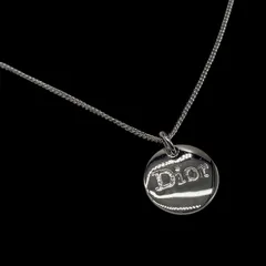美品 Christian Dior クリスチャン ディオール CD ロゴプレート シルバー ネックレス ペンダント コイン メダル ラウンド アクセサリー 首飾り ジュエリー