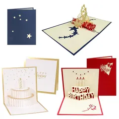 バースデーカード 3枚セット 3D立体 誕生日 メッセージ ポップアップ グリーティング バースデ カード お誕生日 祝い 感謝 封筒付き (タイプF) 1