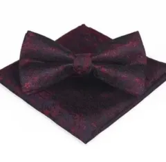 蝶ネクタイ　ポケットチーフ　2点セット ペイズリー柄　ブラック　レッド　ビジネス 結婚式　イベント　パーティー　発表会　卒業式　卒園式　入社式　入学式　成人式　父の日　七五三　お祝い　クリスマス　ダンスパーティー　バーテンダー　ワイシャツ スーツ 格安 小物