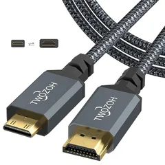 Twozoh Mini HDMI to HDMIケーブル 5M, 4K 60Hz UHD Mini-HDMIオス-HDMIオス変換ケーブル,HDMI ケーブル タイプC (HDMIミニ)