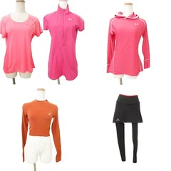 ナイキ NIKE アディダス adidas アシックス asics 他 スポーツウエア 5点 セット おまとめ トップス レギンス パーカー XS～Mサイズ 他 ピンク系 オレンジ 黒 ブラック