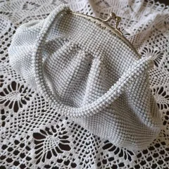 ビーズ編みライトブルーのがま口  　Clutchバッグ　ハンドメイド