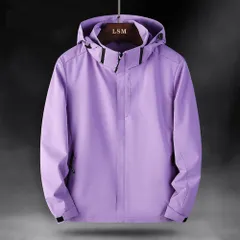☆ パープル ☆ 2XLサイズ ☆ ジャケット フード付き 長袖 レディース pmyjacket27 ジャケット フード付き 長袖 ウインドブレーカー コート マウンテンパーカー 作業服 登山ウェア 薄手 レディース メンズ はっ水 撥水 無地