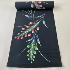 反物 優品 小紋 草花 墨色 綿 【中古】