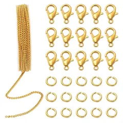 【特価セール】手作り ジュエリーチェーン マルカン ハンドメイド リング パーツ 材料 アクセサリー 丸カン50個付 基礎パーツ カニカン20個付 太さ2mm ネックレス/ブレスレットなどのDIYに 全長5m 小豆タイプ (ゴールド) チェーン