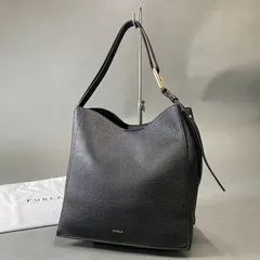 ch1《美品》 FURLA フルラ NUVOLA バケットバッグ MINI ハンドバッグ ワンショルダーバッグ ブラック レザー レディースo07t