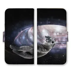 iPhone 17 Pro ケース 手帳型 アイフォン17プロ スマホケース 携帯ケース 宇宙ねこ 宇宙猫 パロディ おもしろい 面白い 猫 彗星 可愛い アメリカンショートヘア  カラー01