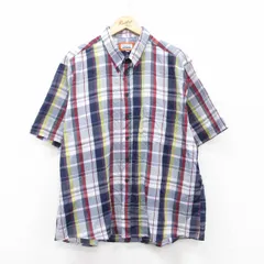 XL/古着 半袖 シャツ メンズ 90s ボタンダウン 紺他 ネイビー チェック 25jun28 中古 トップス