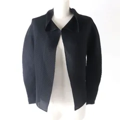 極美品★正規品 me ISSEY MIYAKE ミーイッセイミヤケ MI55FO011 フロントオープン ワッフルカーディガン レディース ブラック エレガント◎のサムネイル