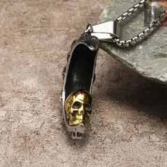ハーフムーンとスカルのネックレス ペンダント 半月 スカル 骸骨 髑髏 ドクロ ガイコツ 月 ネックレス ペンダント ユニセックス ゴシックファッション 重ね付け 腕輪 パンクファッション アクセサリー 小物 差し色 お洒落 コーディネート h-222 ooi