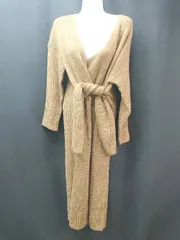 ◇ titivate Vネック ニット生地 大人カジュアル 秋冬向け 長袖 ロング丈 ワンピース サイズM ブラウン レディース E  【1307260031560】