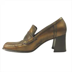 プラダ PRADA チャンキーヒール ローファー パンプス レザー ヴィンテージ加工 35.5 22.5cm ブロンズ レディース