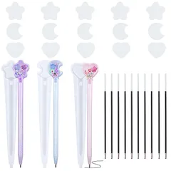 LIANHATA ペン形 シリコンモールド 3個セット ボールペン 芯付き ハート 月 星 シェイカーモールド 流砂のペン 中身がシャカシャカ動く エポキシ樹脂 uvレジン DIY手作り 文房具 アクセサリー レジン 工芸品作成ツール 装飾 (F) 0