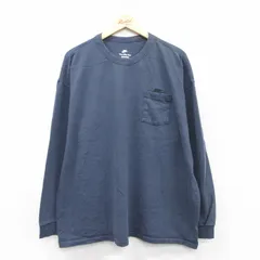 XL/古着 ナイキ NIKE 長袖 Tシャツ メンズ ワンポイントロゴ 胸ポケット付き 大きいサイズ コットン クルーネック 紺 ネイビー 25jun30 中