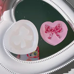シリコンモールド　ダブルハート　ハートシェイカー　リボン　シャカシャカ　レジン