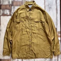 古着　シルクシャツ　シルク100%  イエロー系　M