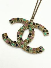 【ITHG3MLV2QTW】CHANEL シャネル ヴィンテージ ココマーク モザイクタイル マルチカラー チェーンネックレス 16.5g 45㎝