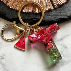 スイカ☆レジンイニシャルキーホルダー　T