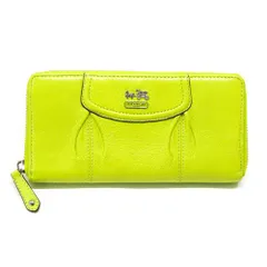 コーチ COACH 長財布 レザー ラウンドファスナー ジップアラウンドウォレット レディース メンズ ライトグリーン 中古 mag12175