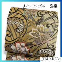 袋帯 市松模様 鹿の子 花模様 縦縞 着物 084a p