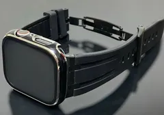 ブラックシルバーライン＆強化型別注ブラックバックル　アップルウォッチ ラバーベルト Apple Watch ケース　カバー ultra ウルトラ　38mm 40mm 41mm 42mm 44mm 45mm 49mm Apple Watch バンド