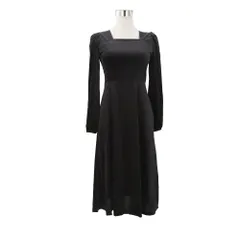 ☆ ブラック ☆ XLサイズ ☆ パーティドレス お呼ばれ パーティドレス フォーマル レディース 長袖 フォーマルドレス ドレス お呼ばれワンピース ワンピース ワンピ ミディアム スクエアネック ひざ丈 シンプル 上品 エレガント 無地 お呼ばれ