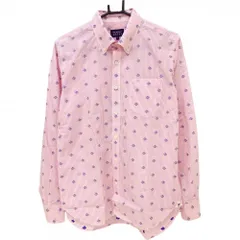 パーリーゲイツ 長袖シャツ 白×ピンク×ブルー ストライプ 総柄 コットン100％ メンズ 4(M) ゴルフウェア PEARLY GATES