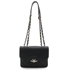 CHANEL シャネル ハーフココ ココマーク ダブルチェーンショルダー ショルダーバッグ レザー ブラック 黒 シルバー金具