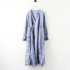 定価3万 2020AW ネストローブ nest Robe リネンスカラップ刺繍ワンピース F/ブルー カシュクール フレア◇【2400013943031】