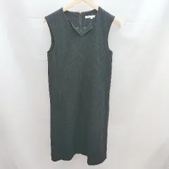 ◇ NATURAL BEAUTY ストライプ ジャンパースカート 裏地あり 厚手 - ロング ワンピース サイズ36 ブラック レディース E  【1304050031830】