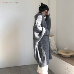 【新品】ニット　ロングカーディガン　体型カバー　羽織り　防寒　グレー