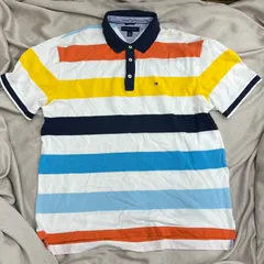 Tommy Hilfiger トミー ヒルフィガー　ボーダー　ポロシャツ　トップス　XXL  2XL 3L　ホワイト　白　マルチカラー