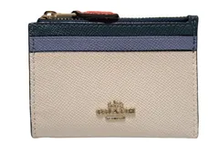 未使用 コーチ コインケース キーリング付き 型押し レザー 6851 パスケース カードケース ラグジュアリー カラーブロック F06851 クロスグレーン レザー ミニ　COACH  ID キーリング