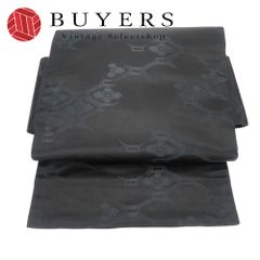 【中古】 名古屋帯 九寸 名古屋仕立て 正絹 黒 ブラック 亀甲に花 喪服用 和装 呉服 和服 きもの レディース 女性