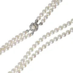 2連パールネックレス 本真珠×金具SILVER ピンク系・グリーン系オフホワイト 首回り約44cm 6.9~7.2mm珠 重量67.9g NT Bランク