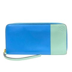LOEWE ロエベ 財布 長財布 ロングウォレット ラウンドファスナー アナグラム レザー スカイブルー ミント