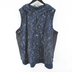 アディダス バイ ステラマッカートニー adidas by Stella McCartney ベスト クォータージップ ノースリーブ パーカー プルオーバー 薄手 XS 紺系 ネイビー ポケット 総柄